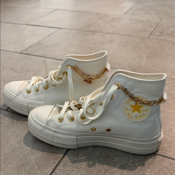 Converse Women's High-Top Sneakers in Off-White with Gold Accents - Picture 4 of 8